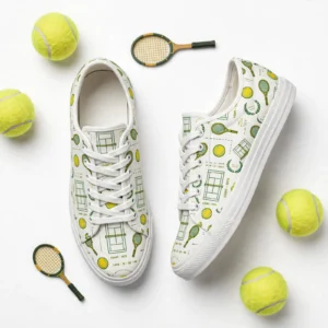 Vintage Tennis Print Sneakers – Retro Court Pattern Low Top Shoes