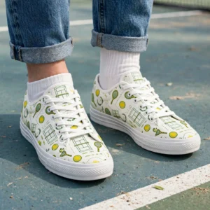 Alternative view of Vintage Tennis Print Sneakers – Retro Court Pattern Low Top Shoes